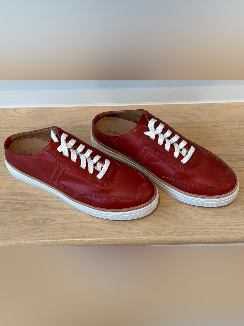 Red Leather Womens Low-Top Sneaker Slides